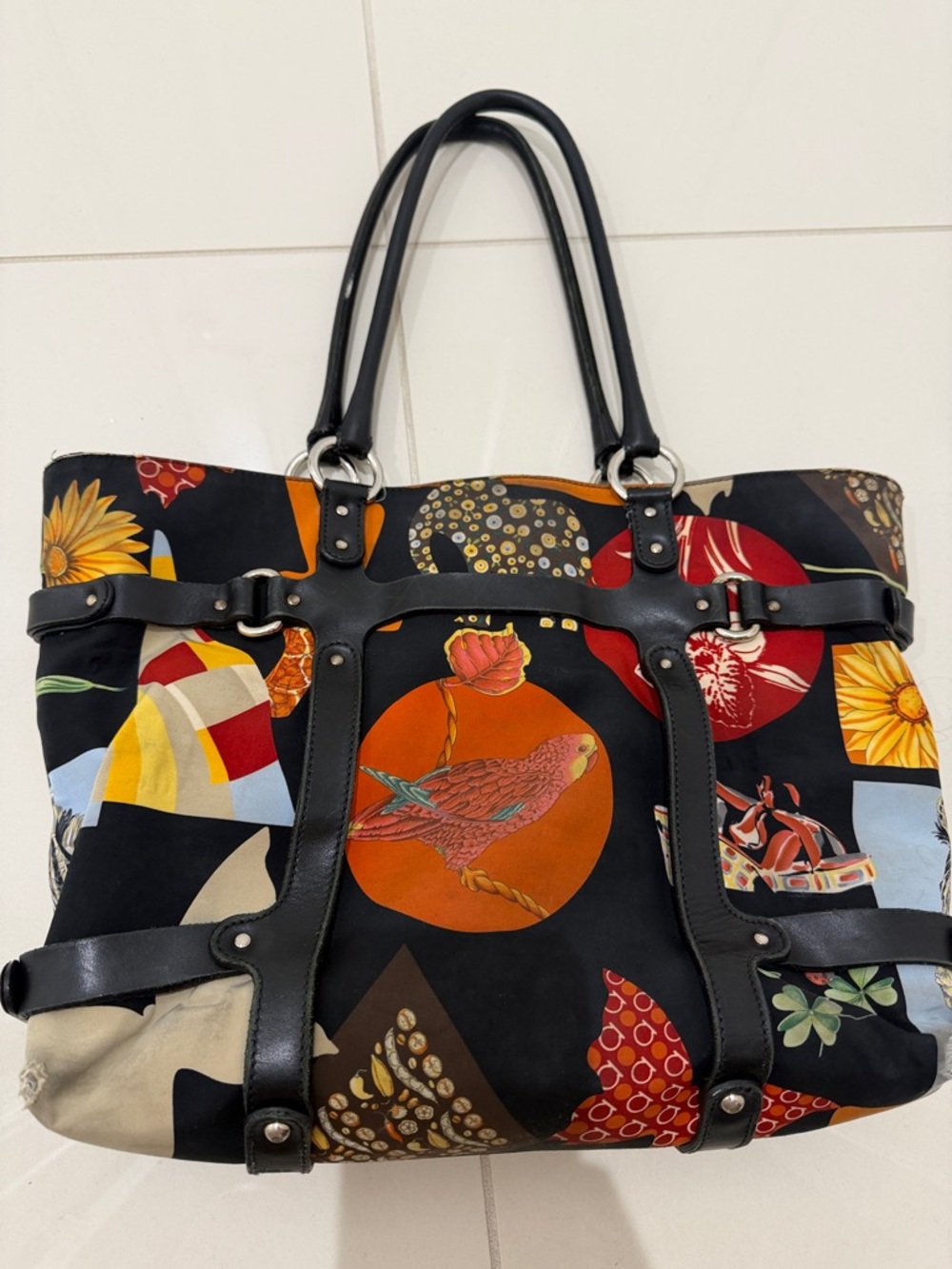 Salvatore Ferragamo Multicolor Leopard Patchwork Tote with Black Leather Straps - Picture 6 of 13